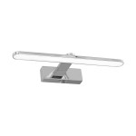 Kinkiet LED IP44 w kolorze chromu, o prostokątnym kształcie, z zamontowanym w poziomie źródłem światła. Wysokość 40 cm, szerokość 8 cm. Gładka, błyszcząca powierzchnia, elegancki design, idealny do nowoczesnych wnętrz.