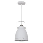 Lampa wisząca Franklin 1-punktowa w kolorze białym z metalowym uchwytem. Posiada okrągły klosz z widocznymi otworami dekoracyjnymi. Jest zawieszona na białym przewodzie, z okrągłym, białym mocowaniem sufitowym. Idealna do nowoczesnych wnętrz.