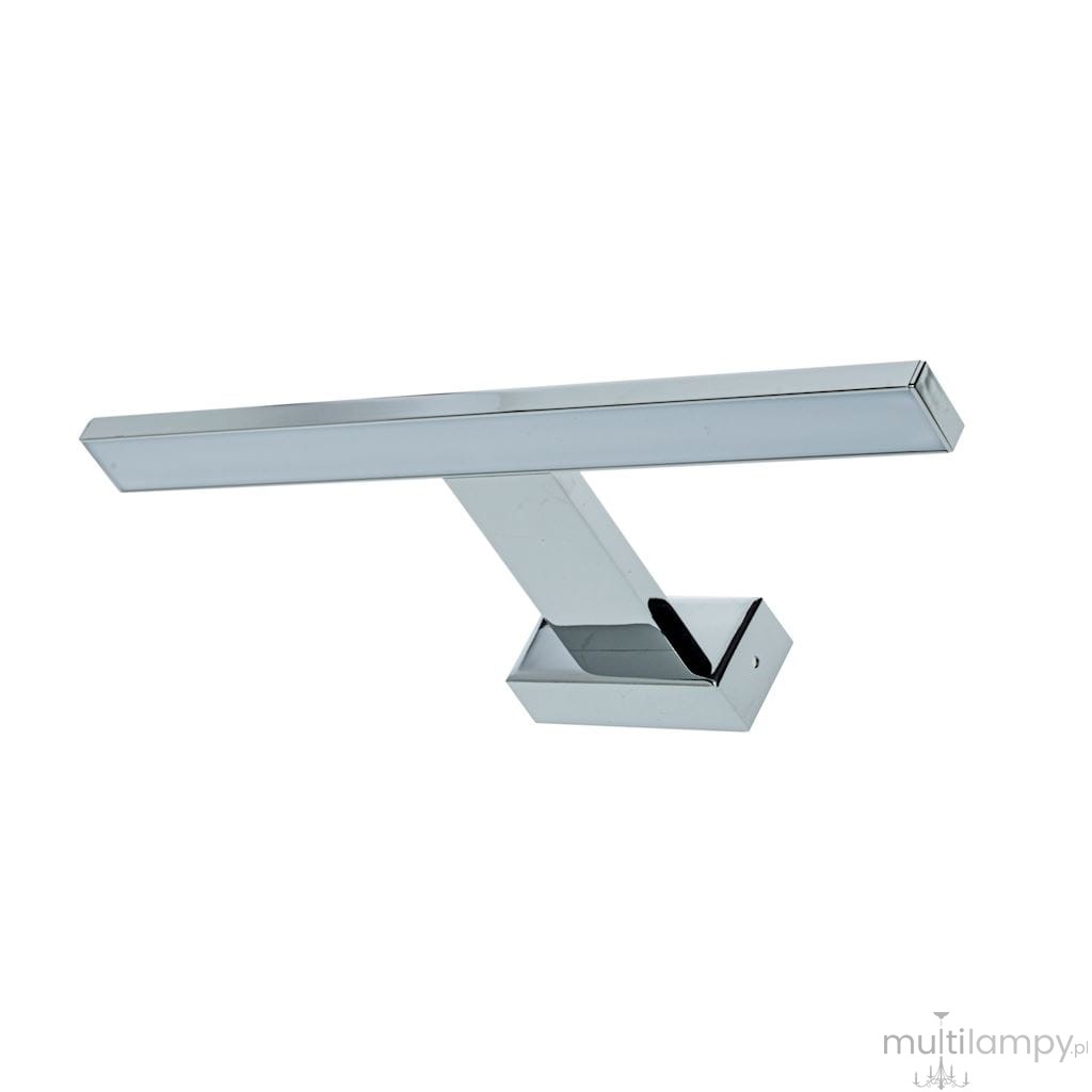 Kinkiet Shine LED IP44 w kolorze chromu, jednostkowy, o długości 30 cm i mocy 7W. Produkt ma prostokątny kształt z płaską, szeroką głowicą i montażowym uchwytem. Ujęcie z przodu, na jednolitym tle, podkreślające nowoczesny design.